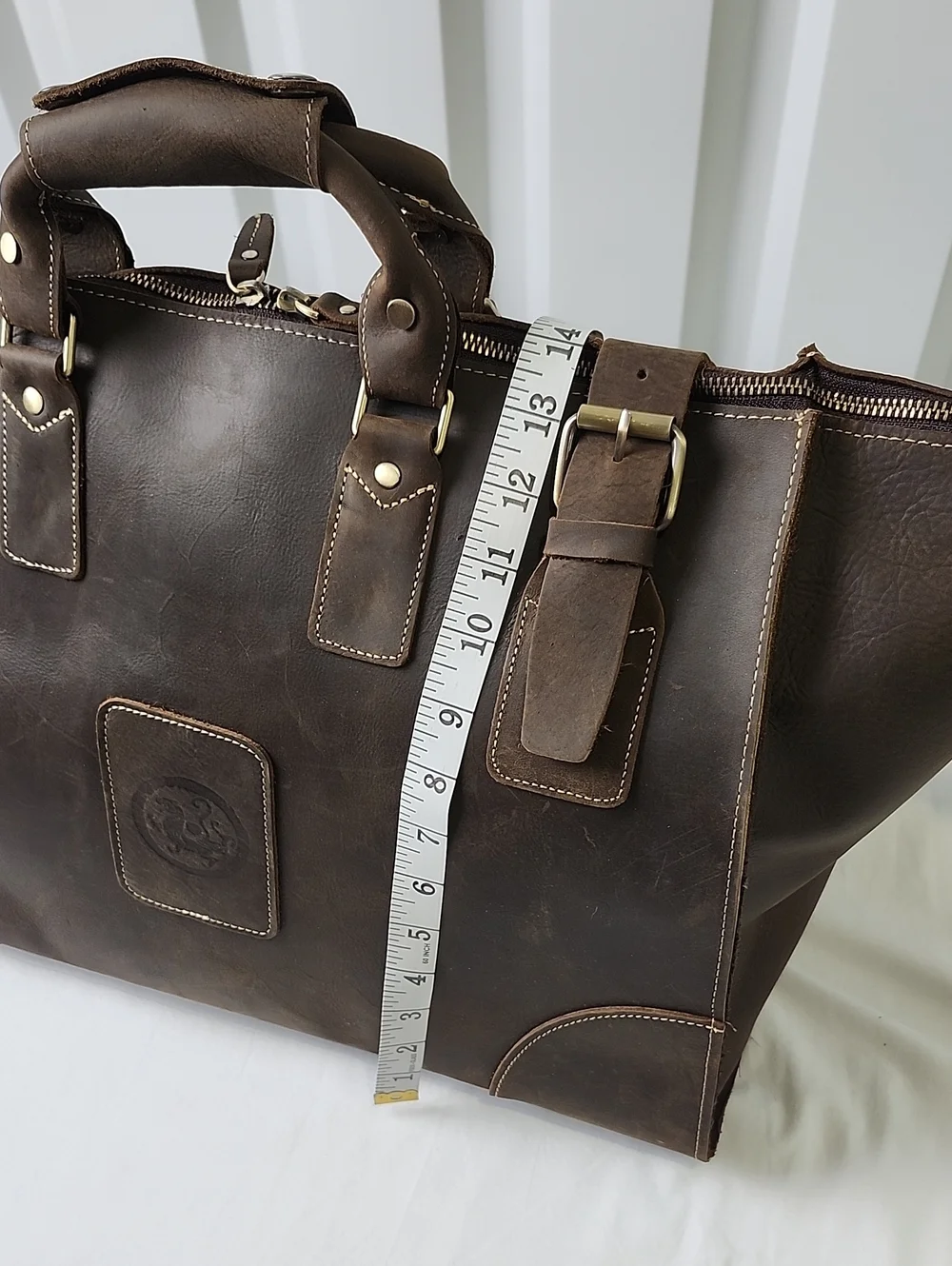 Unbranded Mens Dark Brown Full Grain Leather Travel Tote Duffle Bag Work Dr. Bag